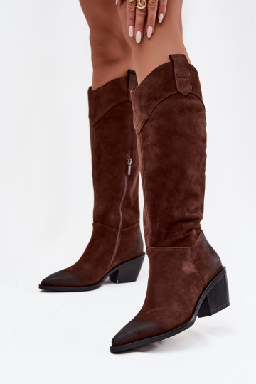 Damen Stiefel im Cowboy-Stil mit Absatz aus echtem Wildleder Artiker 57C0230 braune Farbe 2