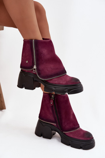 Echte Leder Damen Stiefeletten mit eingearbeitetem Schaft Tai turiciejka 07145-23 bordeauxfarbene Farbe