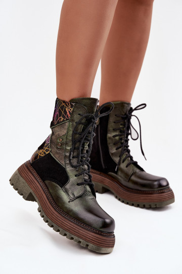 Haut Arbeitsstiefeletten Feminin mit einer Plattform Es mussciejka 07104-09 Khaki-Farbe-Farbe