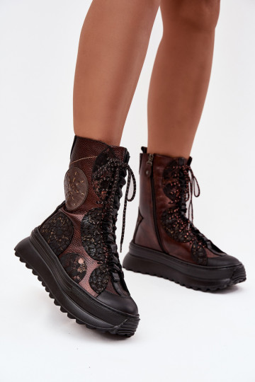 Haut Stiefel mit einer Plattform sich Zuarm laufen Es mussciejka 06565-02 braun-goldene Farbe 2