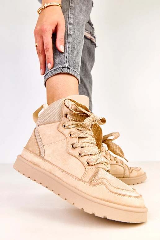 Sandfarbene hohe Sneakers mit dicken...