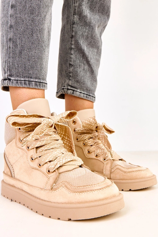 Sandfarbene hohe Sneakers mit dicken...