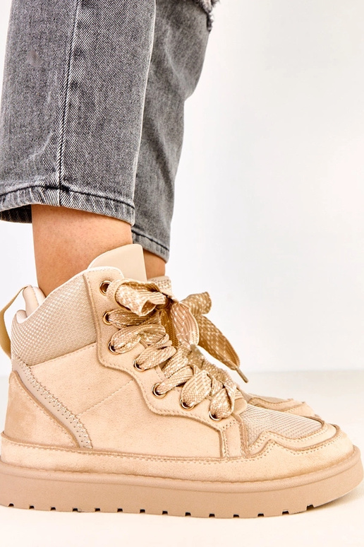 Sandfarbene hohe Sneakers mit dicken...