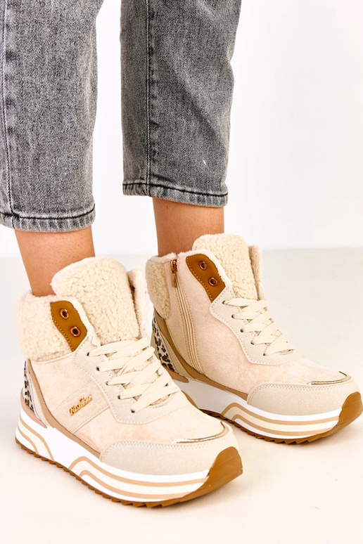 Sandfarbene hohe warme Sneakers mit...