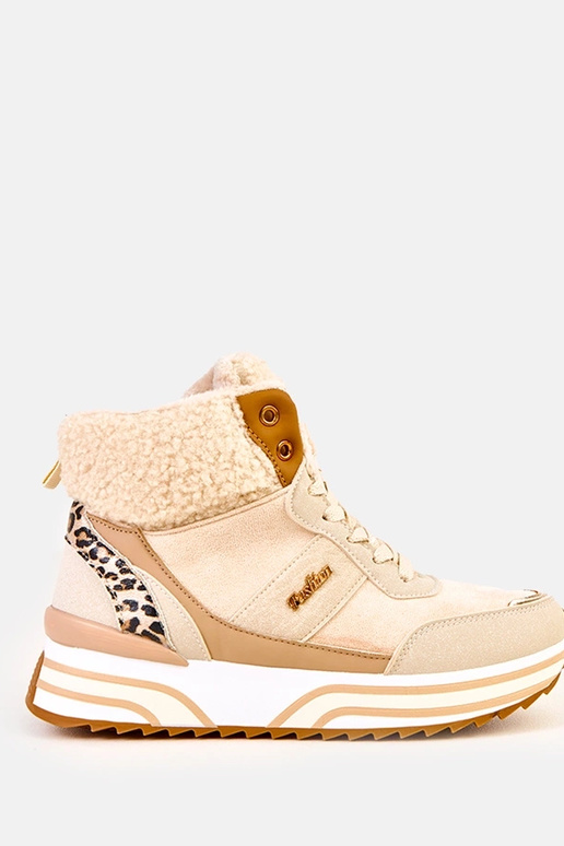 Sandfarbene hohe warme Sneakers mit...