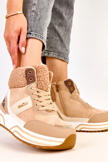 Dunkel-sandfarbene hohe warme Sneakers mit Fell Mirasen 2