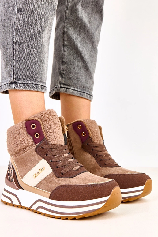 Braune hohe warme Sneakers mit Fell...