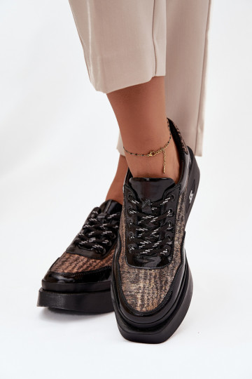 Haut Schnürschuhe Feminin mit einer Plattform Artiker 57C2044 schZuarze Farbe 2