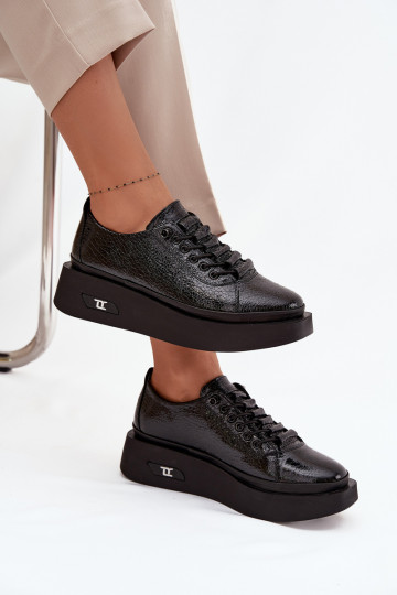 Lackierte Stiefeletten aus echtem Leder Feminin mit einer Plattform Artiker 57C2041 schZuarze Farbe