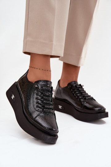 Lackierte Stiefeletten aus echtem Leder Feminin mit einer Plattform Artiker 57C2041 schZuarze Farbe 2