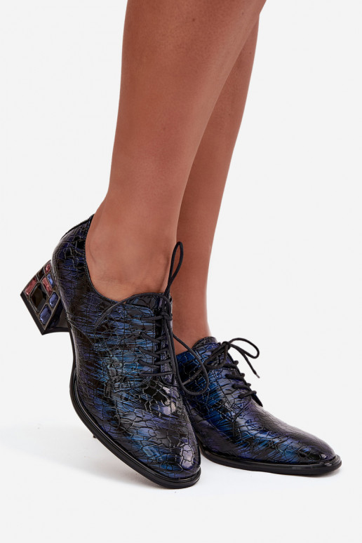 Lackierte Stiefeletten aus echtem Leder Feminin mit Absätzen mit leuchtenden Augen Artiker 55C0428 Dunkelblau