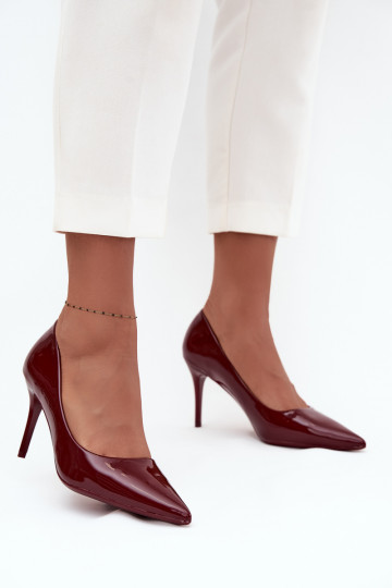 mit Lackeffekt Eko Haut hochhackige Schuhe Feminin Ze Szpiczastymi Noskami Burgund Jadira