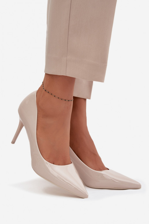 mit Lackeffekt Eko Haut hochhackige Schuhe Feminin Ze Szpiczastymi Noskami elfenbeinfarbe Jadira