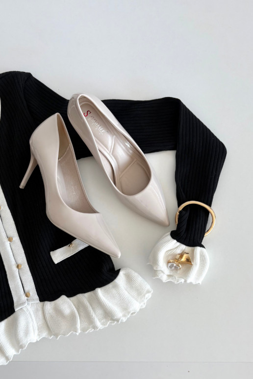 mit Lackeffekt Eko Haut hochhackige Schuhe Feminin Ze Szpiczastymi Noskami elfenbeinfarbe Jadira