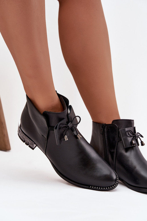 DamenstiefelErmöglichtturalnej Skóry Auf niedrigem Absatz Zazoo 1396 schZuarze Farbe