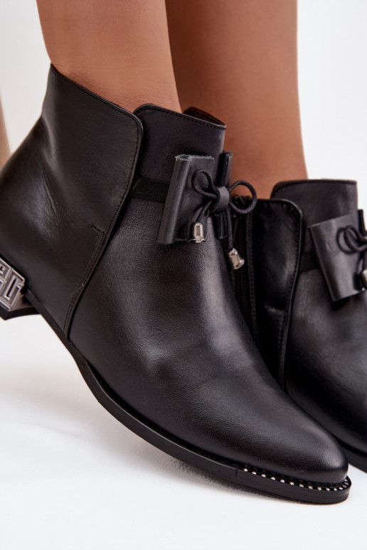 DamenstiefelErmöglichtturalnej Skóry Auf niedrigem Absatz Zazoo 1396 schZuarze Farbe