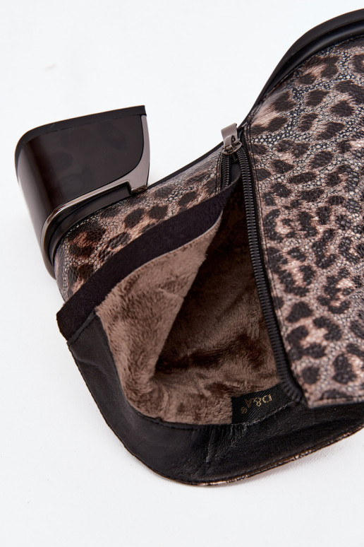 Haut Damenstiefel Klocke sich Zuarm laufen mit Leopardenfellmuster D&A CR52-622 SchZuarz und-goldene Farbe