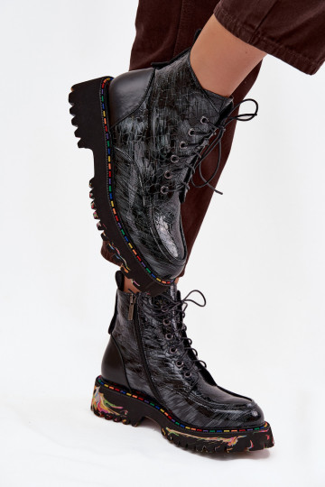 Lackleder Damen Stiefeletten Artiker 57C0065 graue Farbe