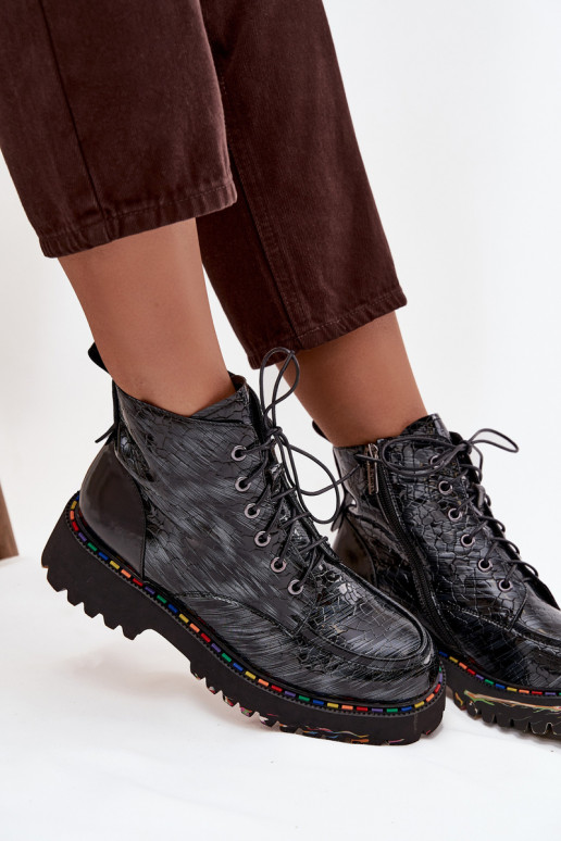 Haut mit Lackeffekt Damenstiefel Artiker 57C0065 graue Farbe