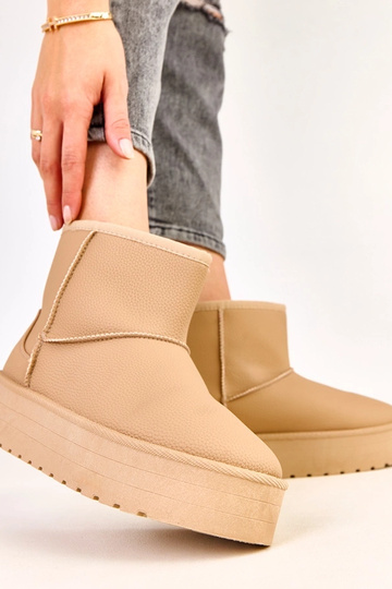 Braune niedrige Schneestiefel mit Plateausohle aus Kunstleder, Reinol