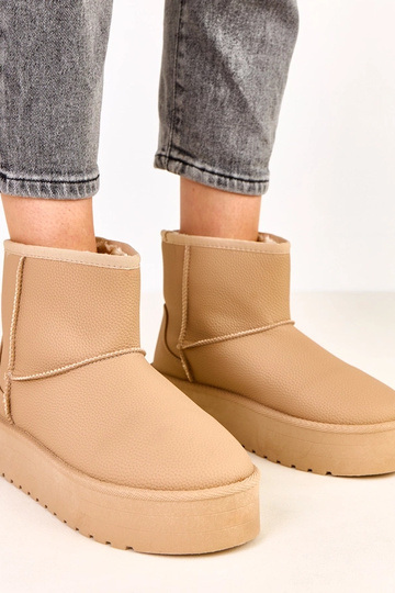 Braune niedrige Schneestiefel mit Plateausohle aus Kunstleder, Reinol 2