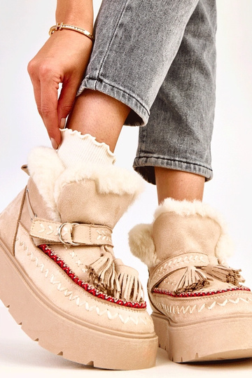 Beige Schneestiefel mit Plateausohle und Quasten, Maurisa 2