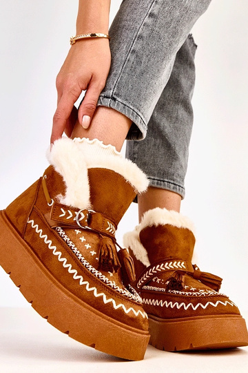 Braune Schneestiefel mit Plateausohle und Quasten, Maurisa