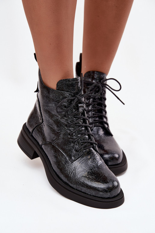 mit Lackeffekt Haut Damenstiefel Klocke D&A LZ52-954 Dunkelblau