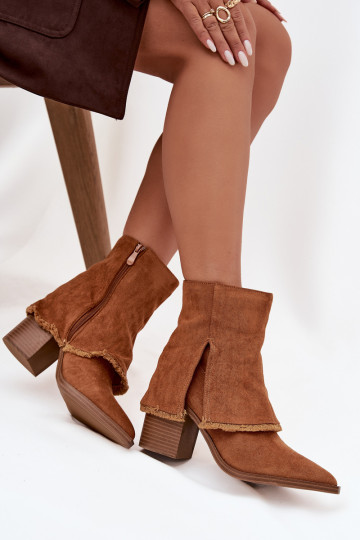 Damen-Stiefeletten mit gesticktem Schaft, braun Idalia