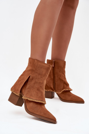 Damen-Stiefeletten mit gesticktem Schaft, braun Idalia 2