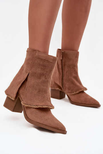 Damen-Stiefeletten mit gesticktem Schaft, braun Idalia 2