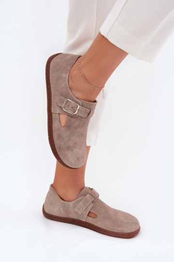 Wildlederschuhe Barefoot für Damen mit Schnallen, sandfarben Zazoo N1261