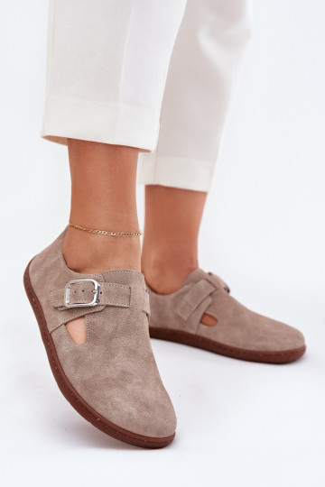 Wildlederschuhe Barefoot für Damen mit Schnallen, sandfarben Zazoo N1261 2