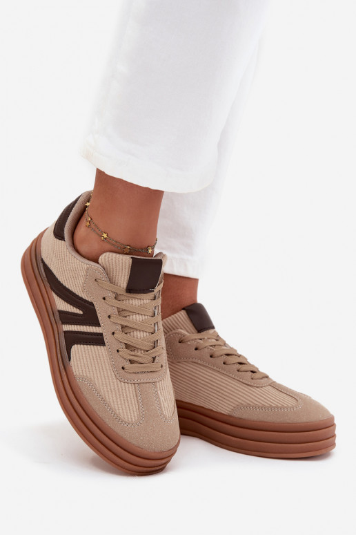 Damen Velours Sneaker im sportlichen Stil mit Plattform, in Sandfarbe Corynelle