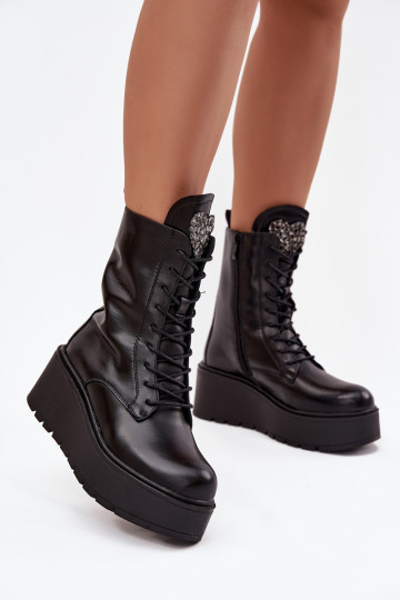 Haut Damenstiefel mit Ornamenten sich Zuarm laufen schZuarze Farbe Ulrika
