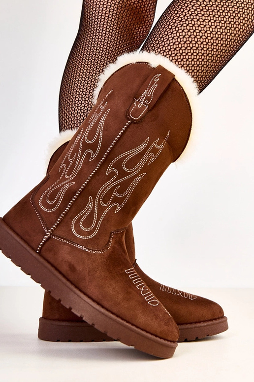 Braune Schneestiefel mit Stickerei an...