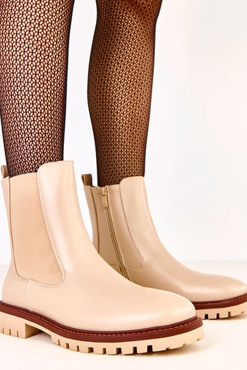Beige flache Stiefeletten mit elastischem Einsatz Terrami