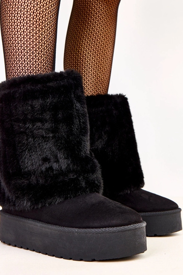 Schwarze Schneestiefel mit Plattform und Fellschaft Leda