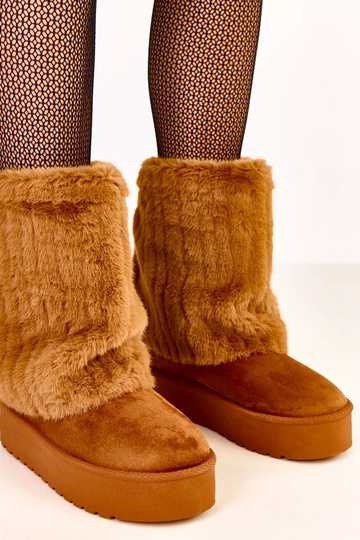 Braune Schneestiefel mit Plattform und Fellschaft Leda