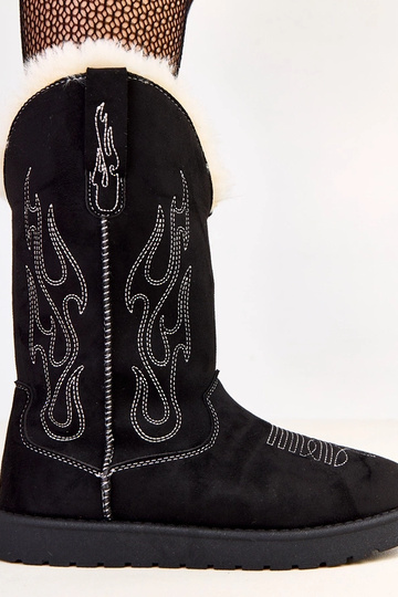 Schwarze Schneestiefel mit Stickerei an der Schaft Darena