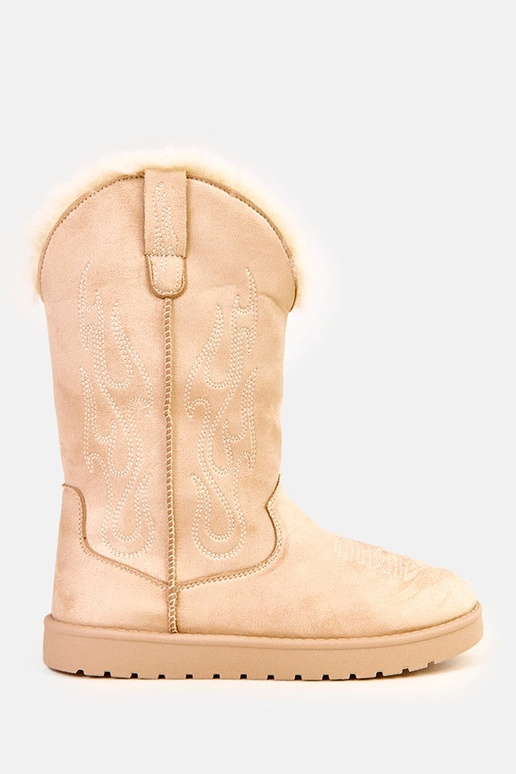Beige Schneestiefel mit Stickerei an...
