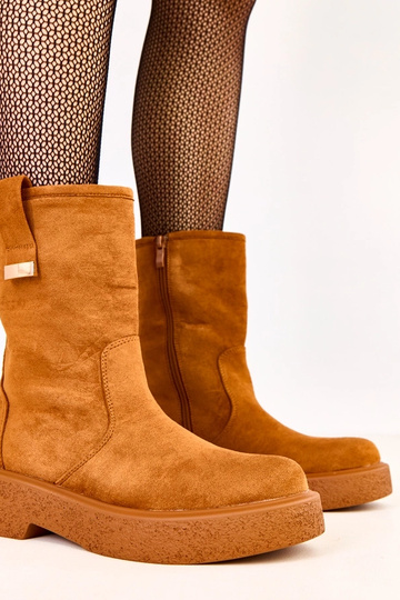 Braune Stiefeletten aus Kunstwildleder mit goldener Verzierung Mileda