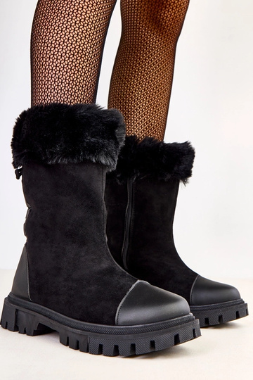 Schwarze Stiefeletten mit Kunstwildleder-Schaft und Fell Satisa 2