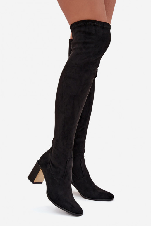 Damenstiefel oberhalb des Knies mit Absätzen aus Öko-INildlederoZue schZuarze Farbe Jelina Damenstiefel oberhalb des Knies mit Absätzen aus Öko-INildlederoZue schZuarze Farbe Jelina