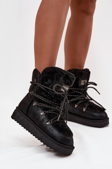 Schneestiefel Feminin mit einer Plattform mit Pelzmantel D.Franklin DFSH37005 schZuarze Farbe