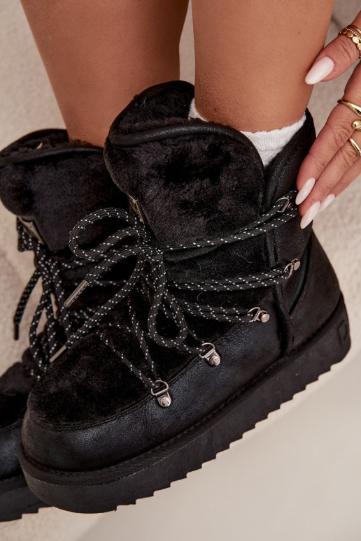 Schneestiefel Feminin mit einer Plattform mit Pelzmantel D.Franklin DFSH37005 schZuarze Farbe