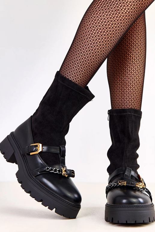 Schwarze Trekkingschuhe mit Bären und...