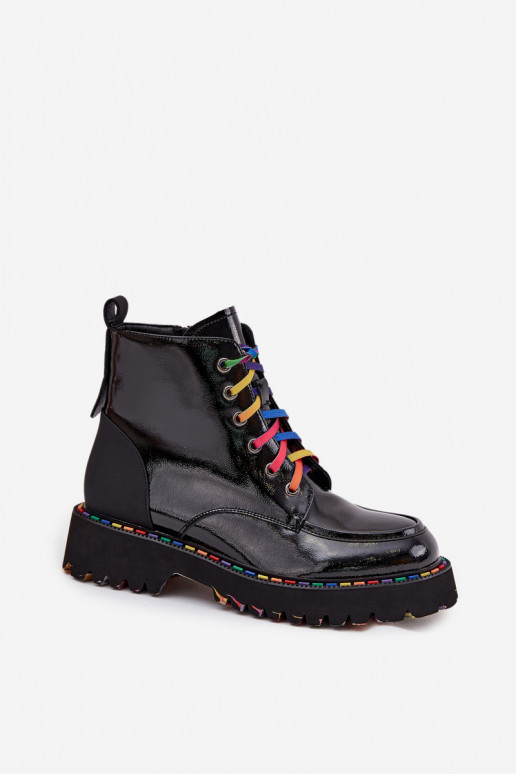 Haut mit Lackeffekt Damenstiefel Artiker 57C0064 schZuarze Farbe