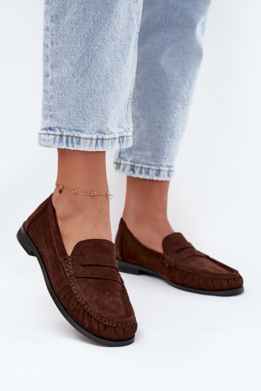 Damenmokassins mit breiten Absätzen aus Eco-Suede in Braun "Rivianne" Damenmokassins mit breiten Absätzen aus Eco-Suede in Braun "Rivianne"