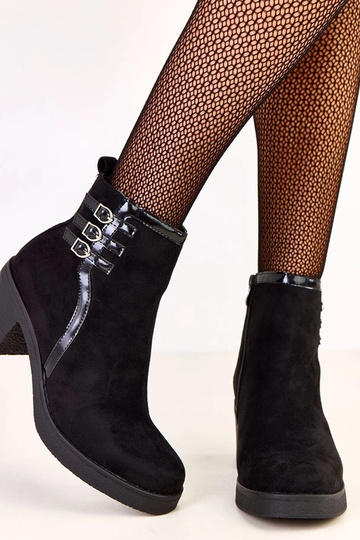 Schwarze Ankle Boots mit Pfennigabsatz und Schnallen Karena 2